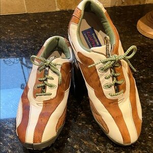 Brown and White Leather Golf Shoes